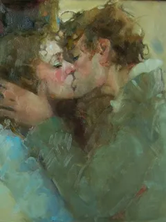 art of women - couples in love - meaningful kiss