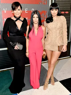 kris jenner, kourtney kardashian and kylie jenner attend the 2015 mtv video music awards.